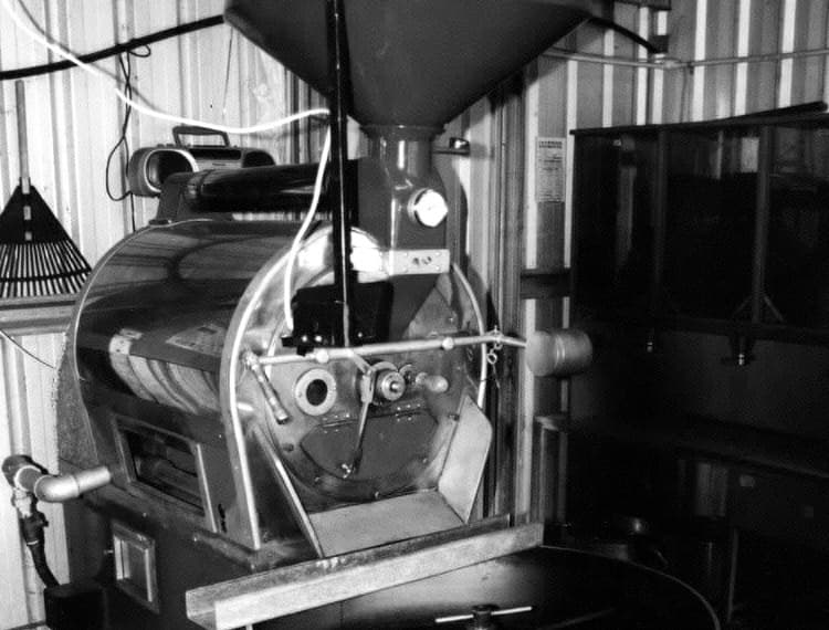 The founders' commercial coffee roaster in the roasting shed