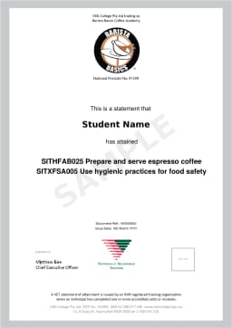 Sample Statement of Attainment for SITHFAB025 and SITXFSA005 (redacted)