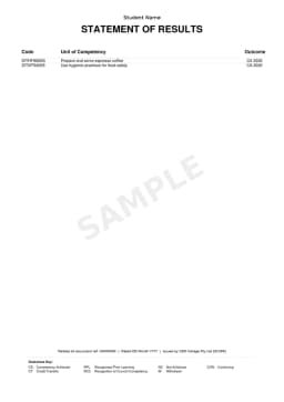 Sample Statement of Results for SITHFAB025 and SITXFSA005 (redacted)