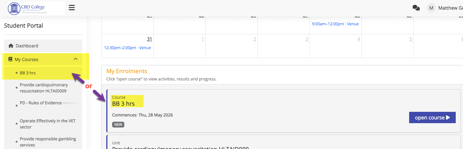 Find and open the course — screenshot