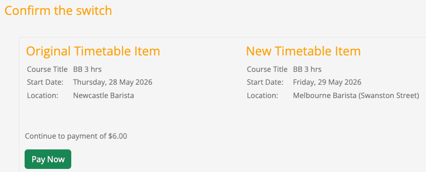 Confirm the date and price — screenshot